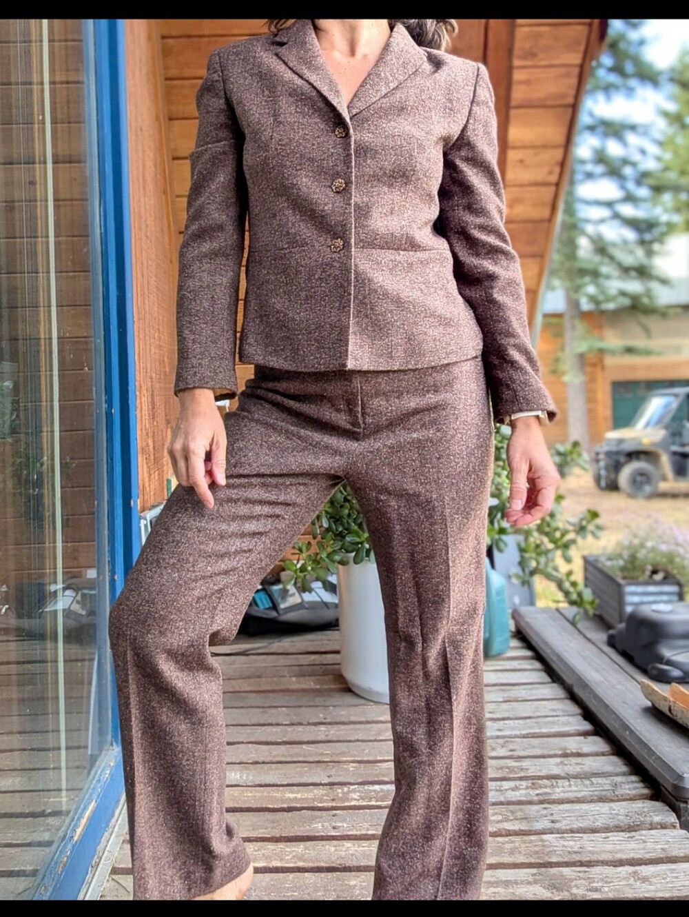 Throwback Brown Tweed Women's Tailored Pantsuit